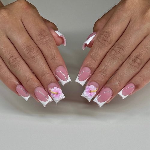 11-Floral French Tips with 3D Accents