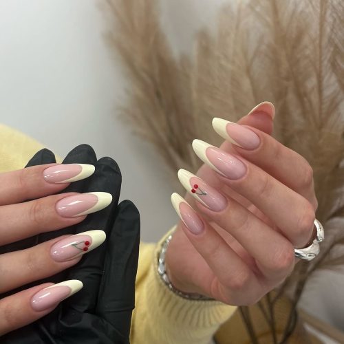 12-Cherry-Accented French Tips for Spring