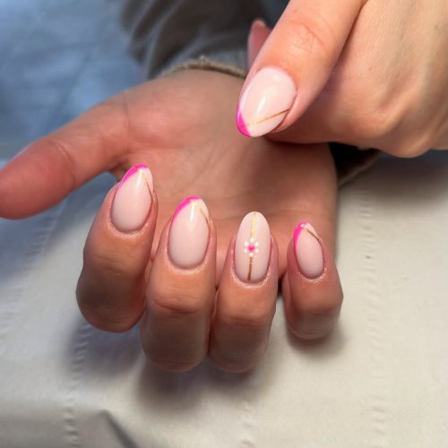 13-Modern Pink French Tips with Gold Accents