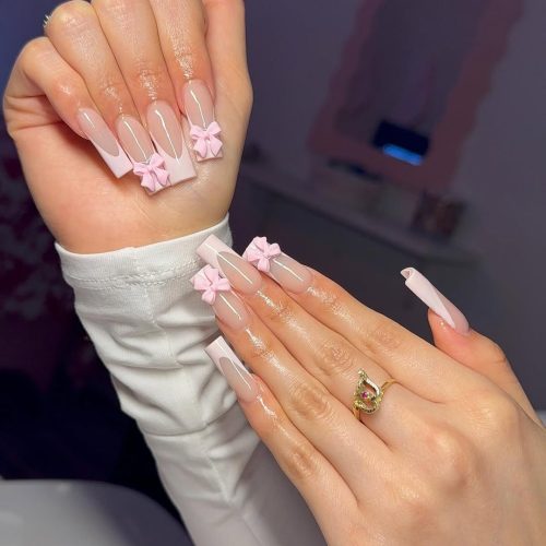 13-Pink Bow French Manicure