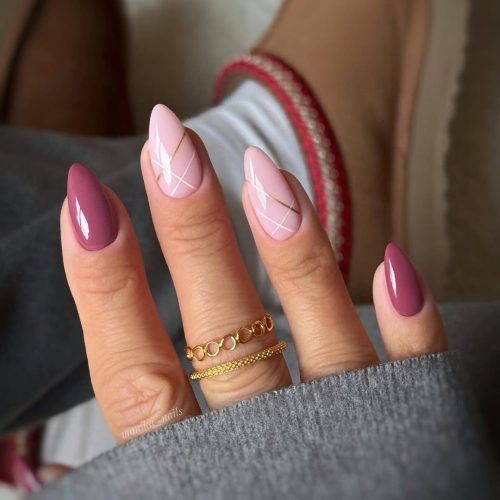 14-Pink & Plum Nails with Gold Details