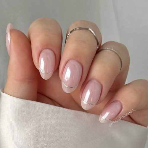 16-Elegant Nude French Tips with Silver Detailing