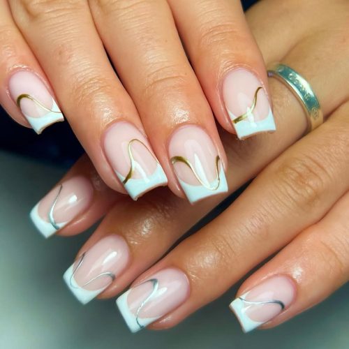 16-Gold and Silver Swirl French Tips