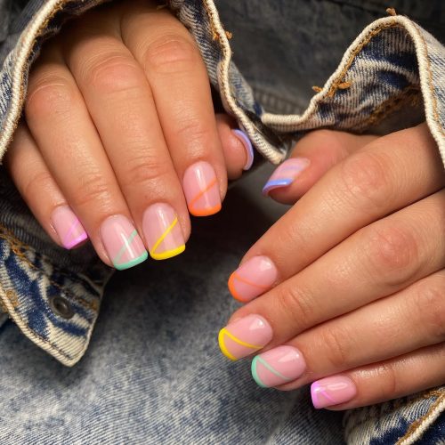 18-Neon Geometric French Tips