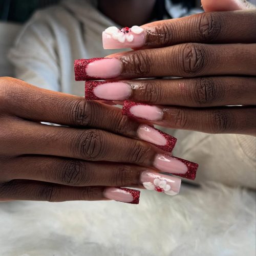 2-Bold Red Glitter French Manicure