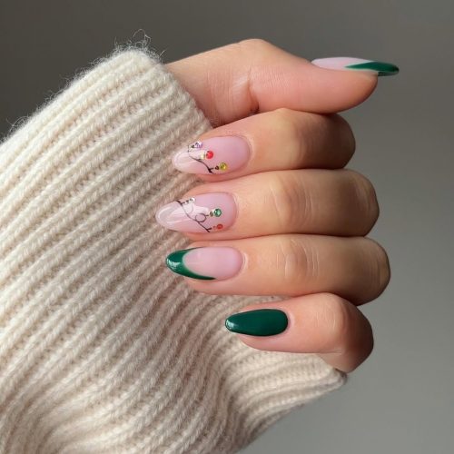 2-Christmas Green Lights Nails
