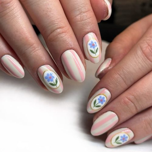 20-Striped Floral Nails