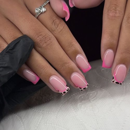 22-Pink French Tips with Leopard Print