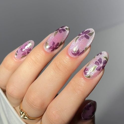 24-Cat Eye Floral Nails