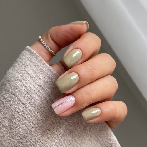 24-Chic Neutral Nails with a Silver Accent