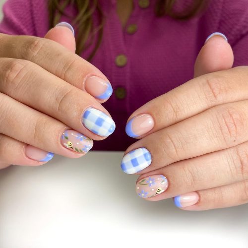 25-Gingham & Bee Blossom Nails