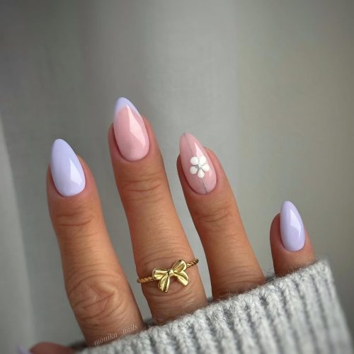 27-Soft Lavender and Floral Nails