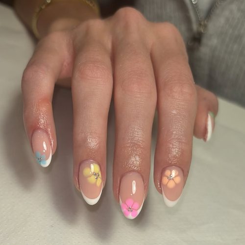28-Colorful Floral French Tips