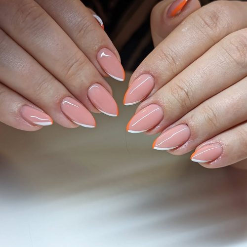 29-Orange and White French Tips