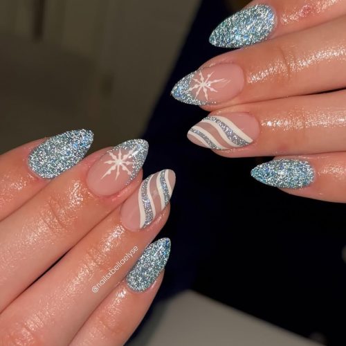 6-Icy Blue Glitter Snowflakes