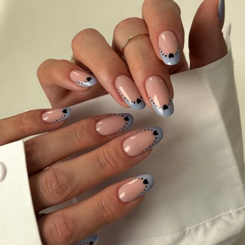 7-Blue Heart French Manicure